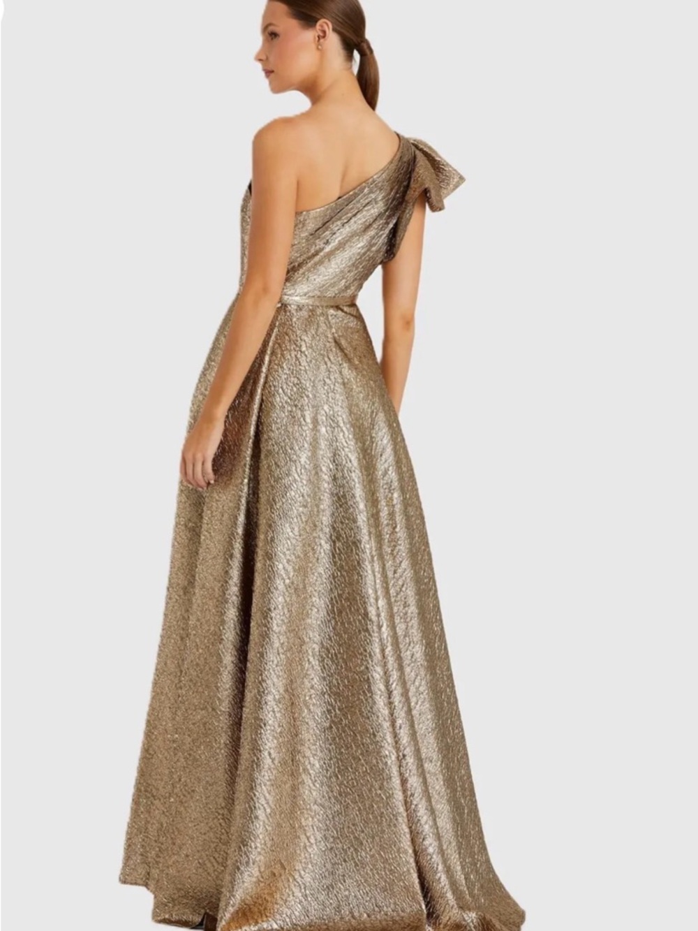 One-Shoulder Metallic Bronze Evening Gown - Picture 5 of 7